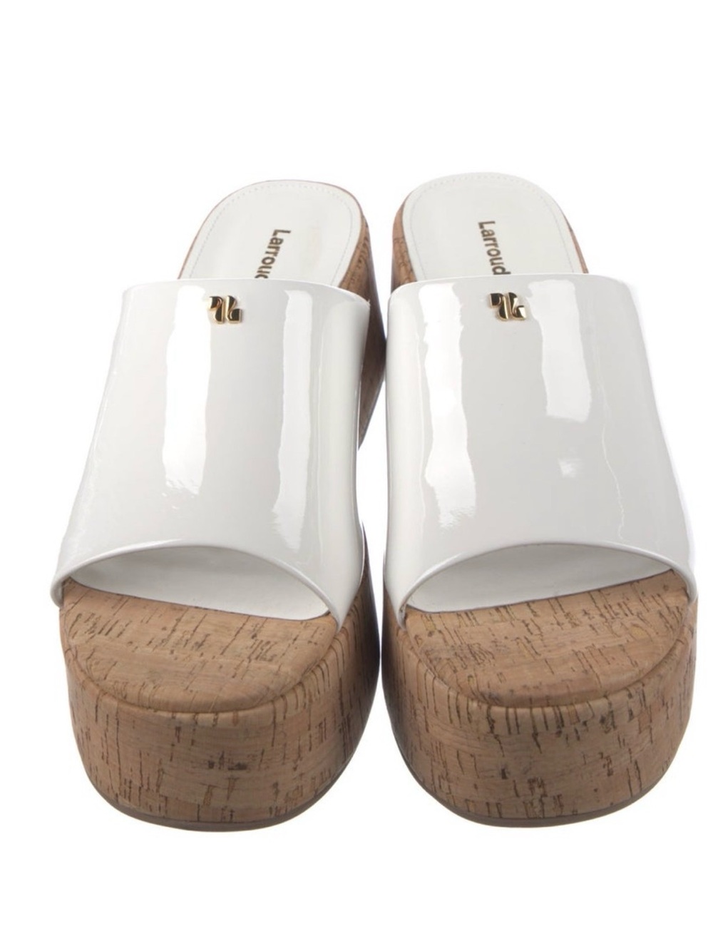 Larroude White Patent Cork Platform Slides